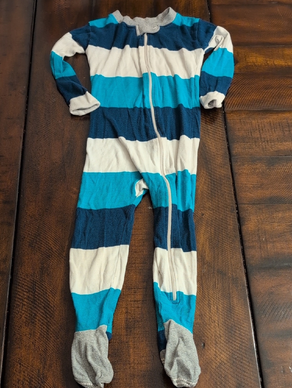 Burt's Bees Blue, Teal & White Striped Footed One-Piece 25 Months